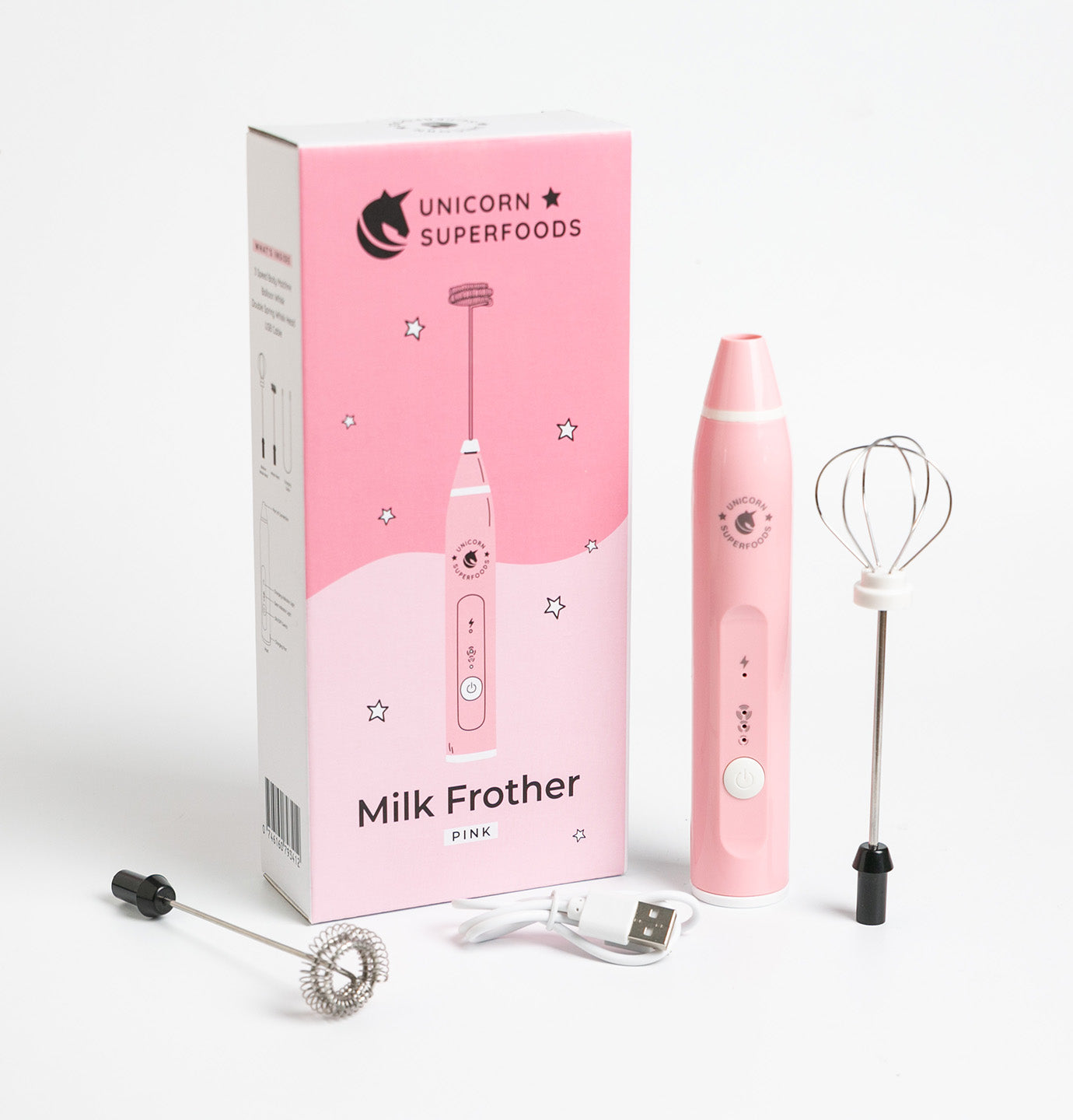 Elementi Electric Milk Frother Handheld (Pastel Pink)