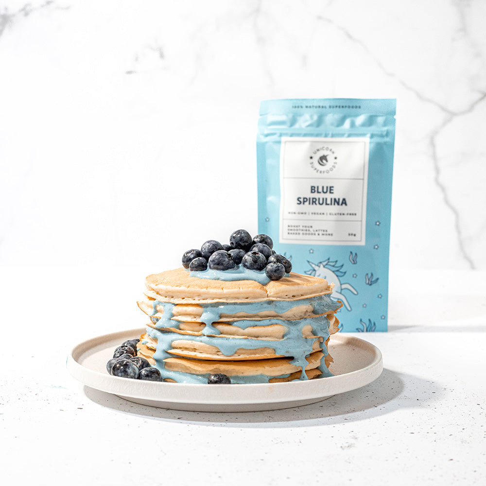 Blue spirulina pancakes
